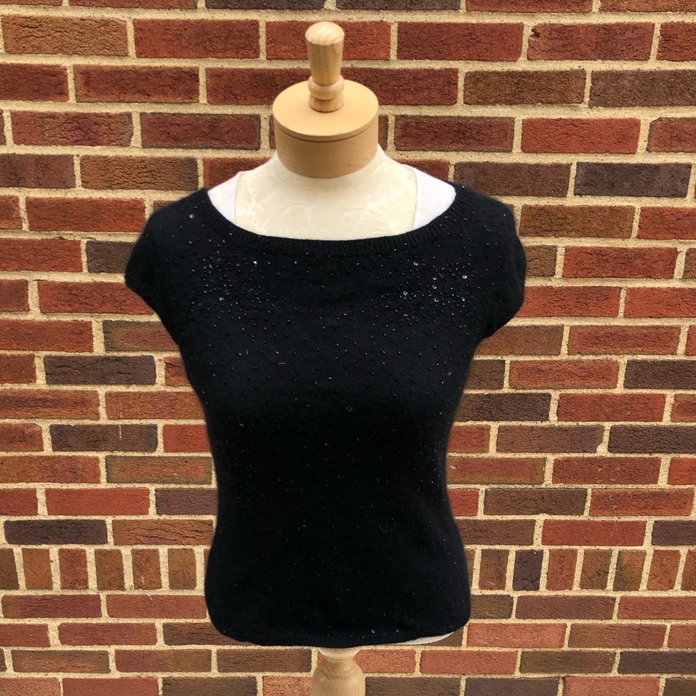 Anne Klein Black Knit Jeweled Top Size Medium